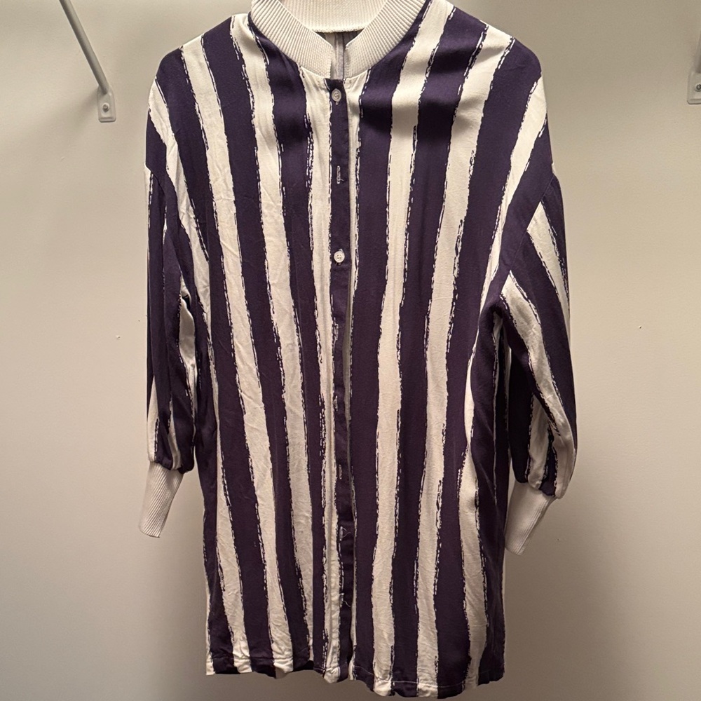 Navy and White Striped Women’s Casual Shirt